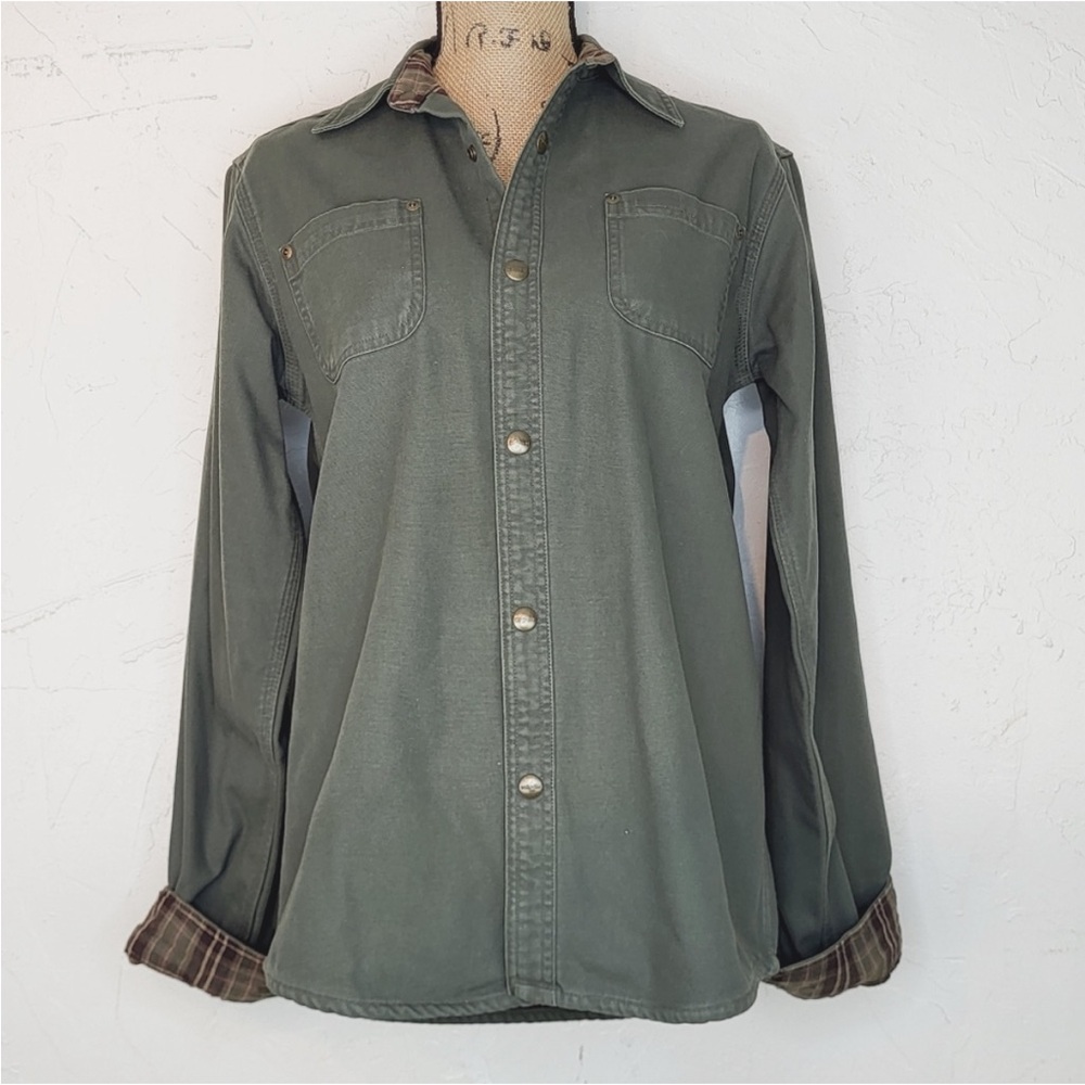 Carhartt Plaid Flannel Lined Canvas Shirt Jacket Men's Size Med/LG (PLEASE READ)